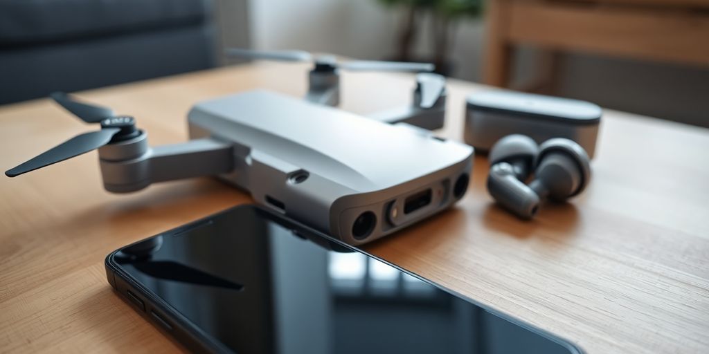 Sleek, portable tech gadgets on a modern surface.