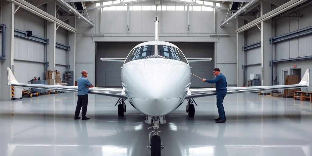 Aircraft undergoing meticulous maintenance by skilled technicians.