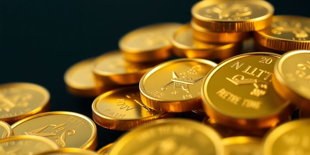 Des pièces et lingots d'or brillants sur un fond sombre.