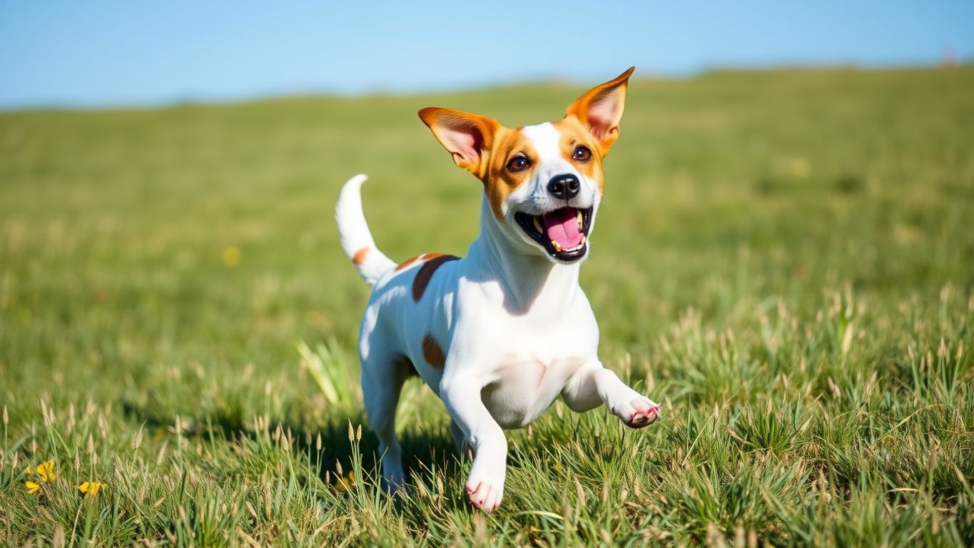 Playful Jack Russell Terrier in a grassy field.