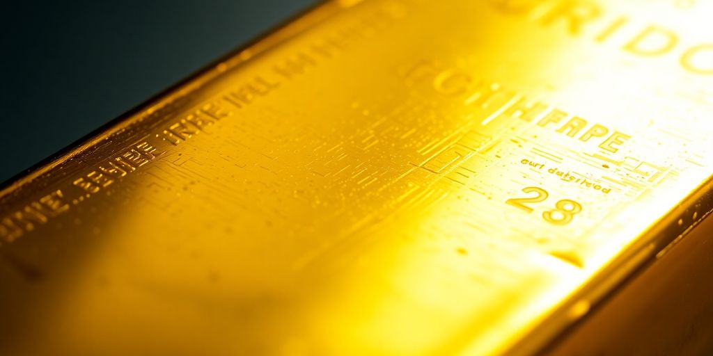 Close-up of a gleaming gold bar.
