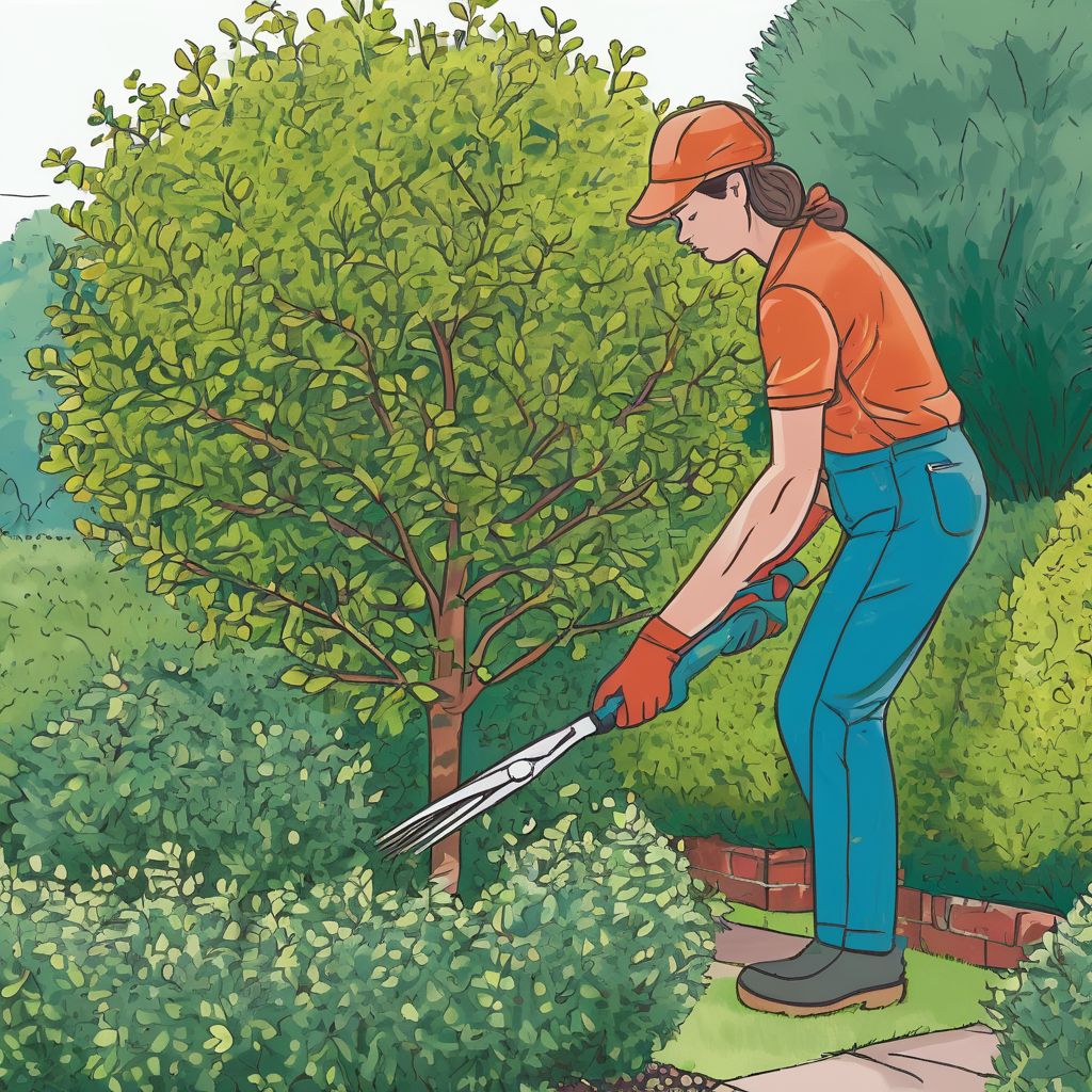 person pruning shrub in garden