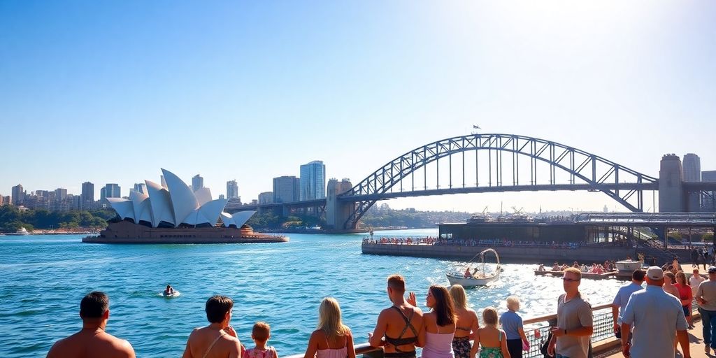 Sydney Harbour with Opera House and families