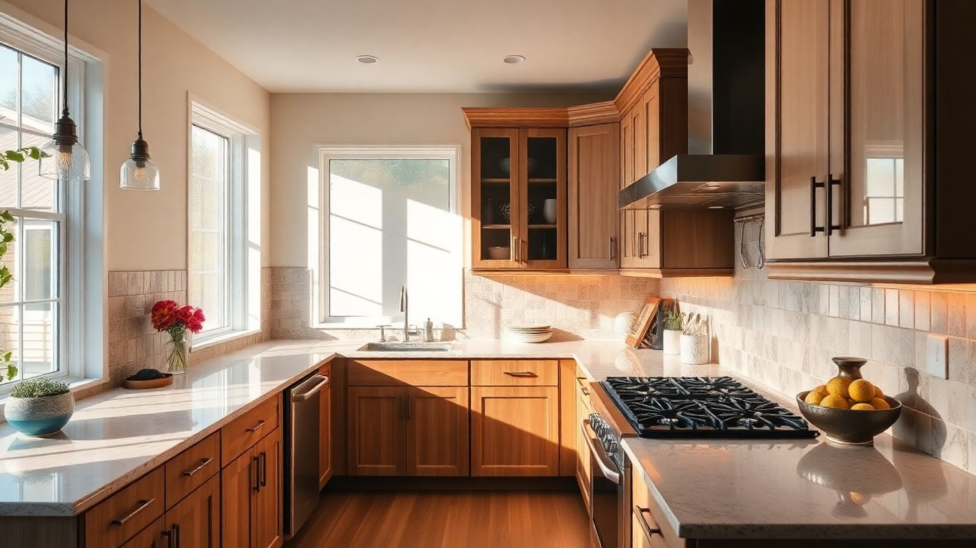 Modern kitchen remodel with sunlight