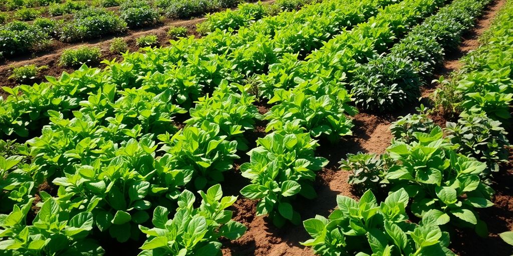 Healthy soil with diverse plants growing in rotation.