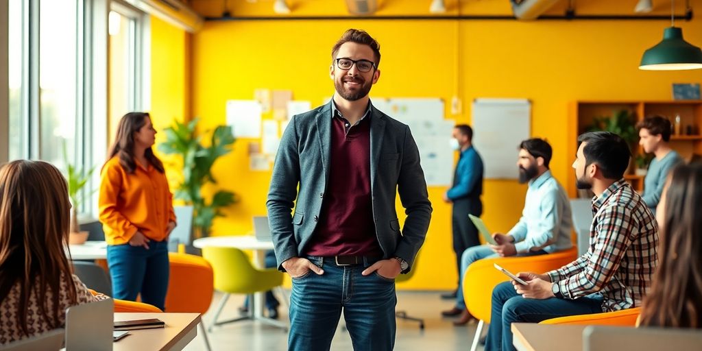 Leader guiding team through innovative transformation process.