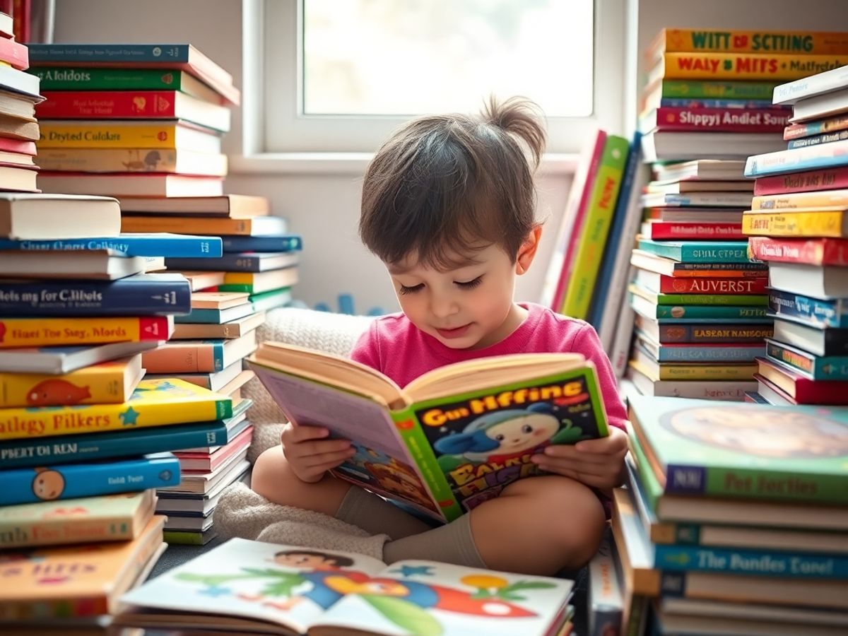Copil citind o carte într-un colț de lectură.