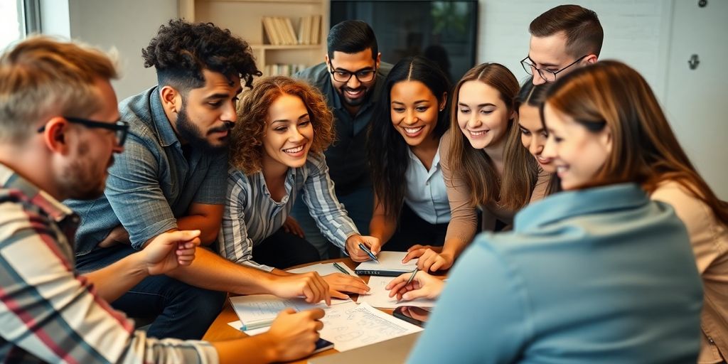 A diverse group of entrepreneurs collaborating on startup ideas.