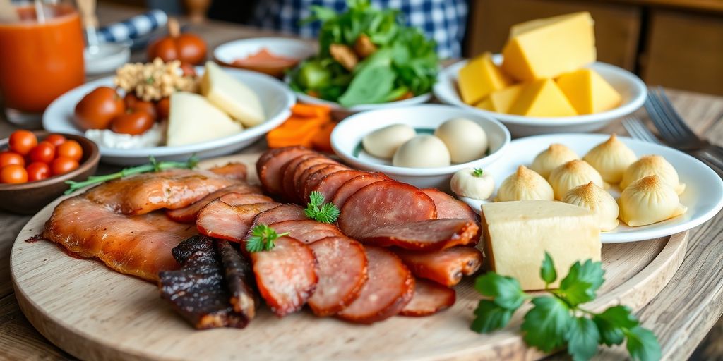 Ein köstliches Gericht mit speck und knödeln.