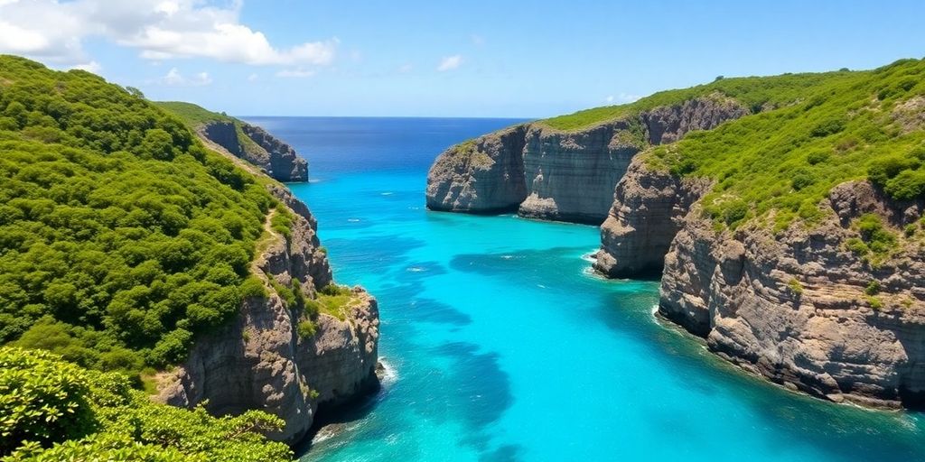 Niue Island's pristine turquoise waters and dramatic coral cliffs.