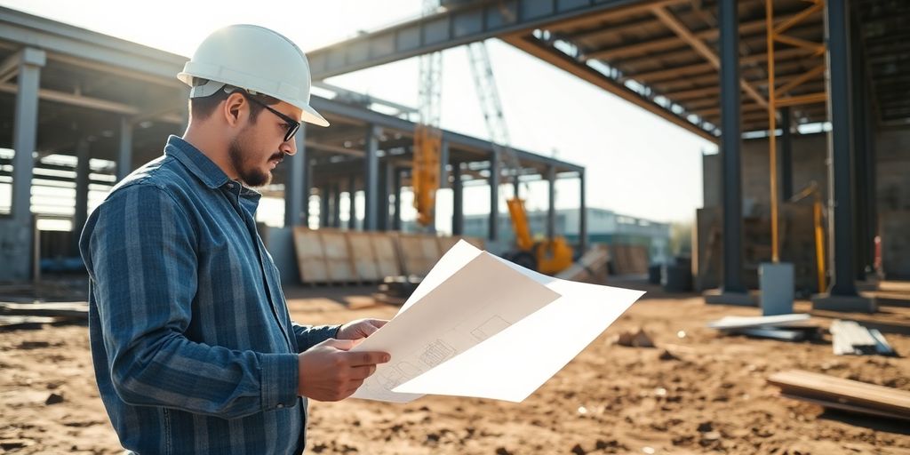 Project engineer reviewing civil construction drawings.