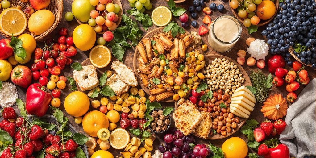 Collage of fresh fruits and culinary delight.