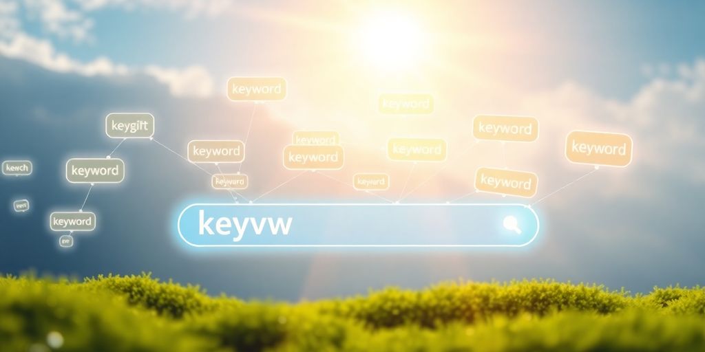 Magnifying glass over glowing keywords