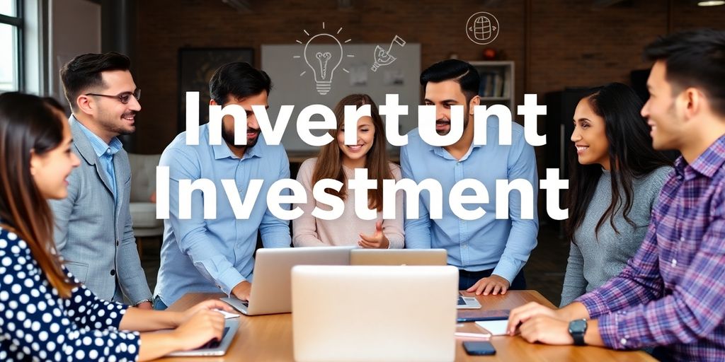 Diverse group discussing startup investment strategies together.