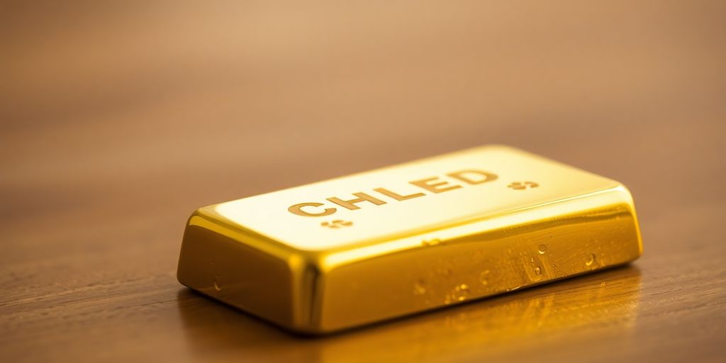Lingot d'or sur une surface en bois.
