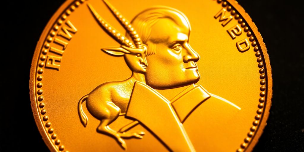 Pièce d'or Krugerrand brillante et détaillée.