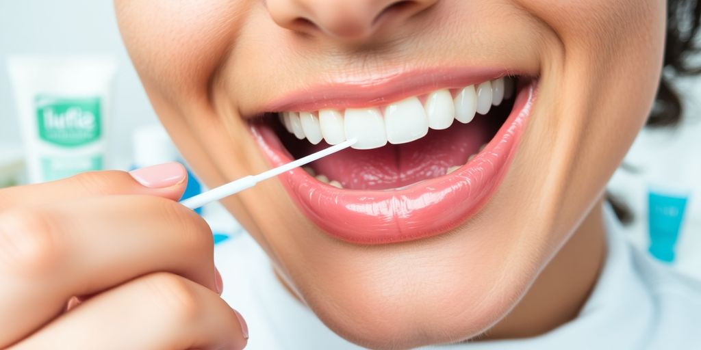 Person flossing teeth with healthy gums and bright smile.