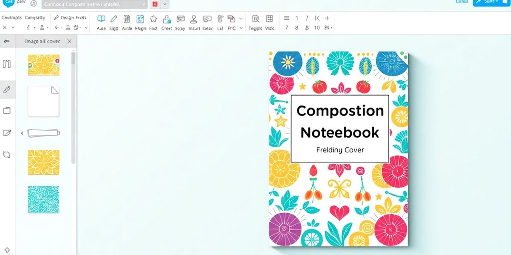 Composition notebook cover template on Canva.