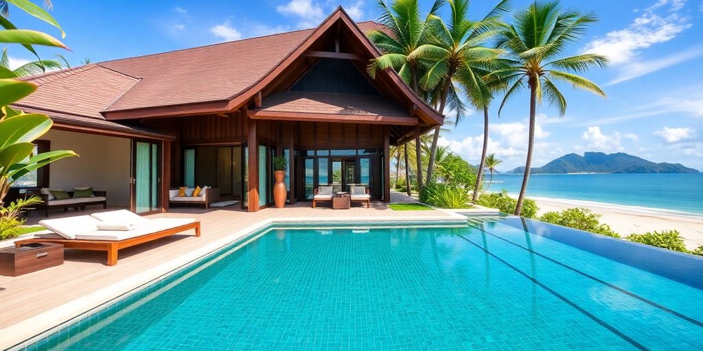 Luxury villa with ocean views and tropical gardens in Samui.
