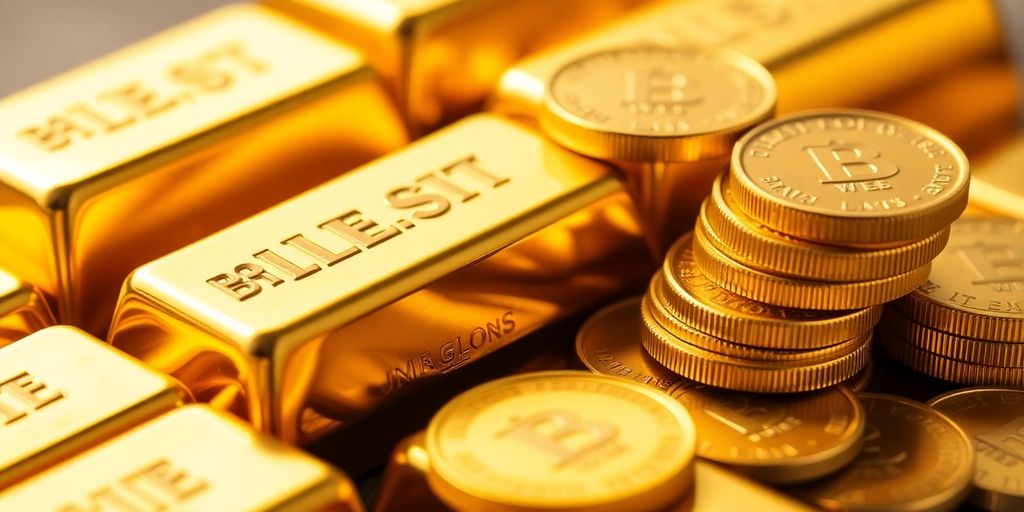 Des lingots et pièces d'or brillants.