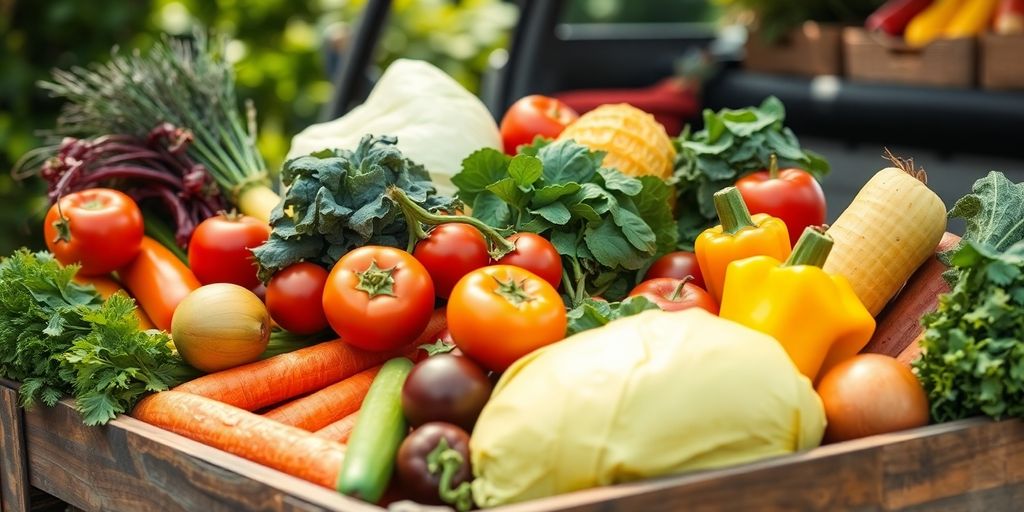 Légumes frais, bio, et panier de livraison.