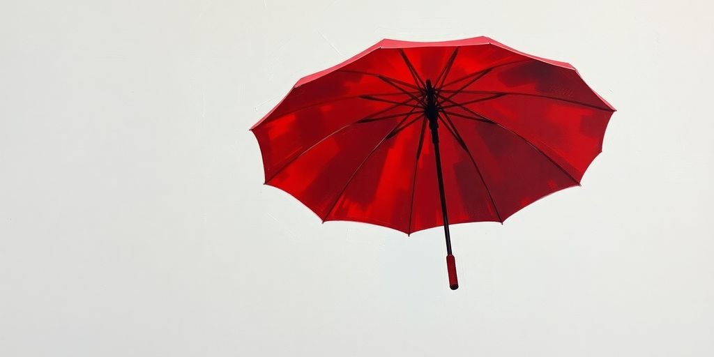 Red umbrella painting against a muted background.