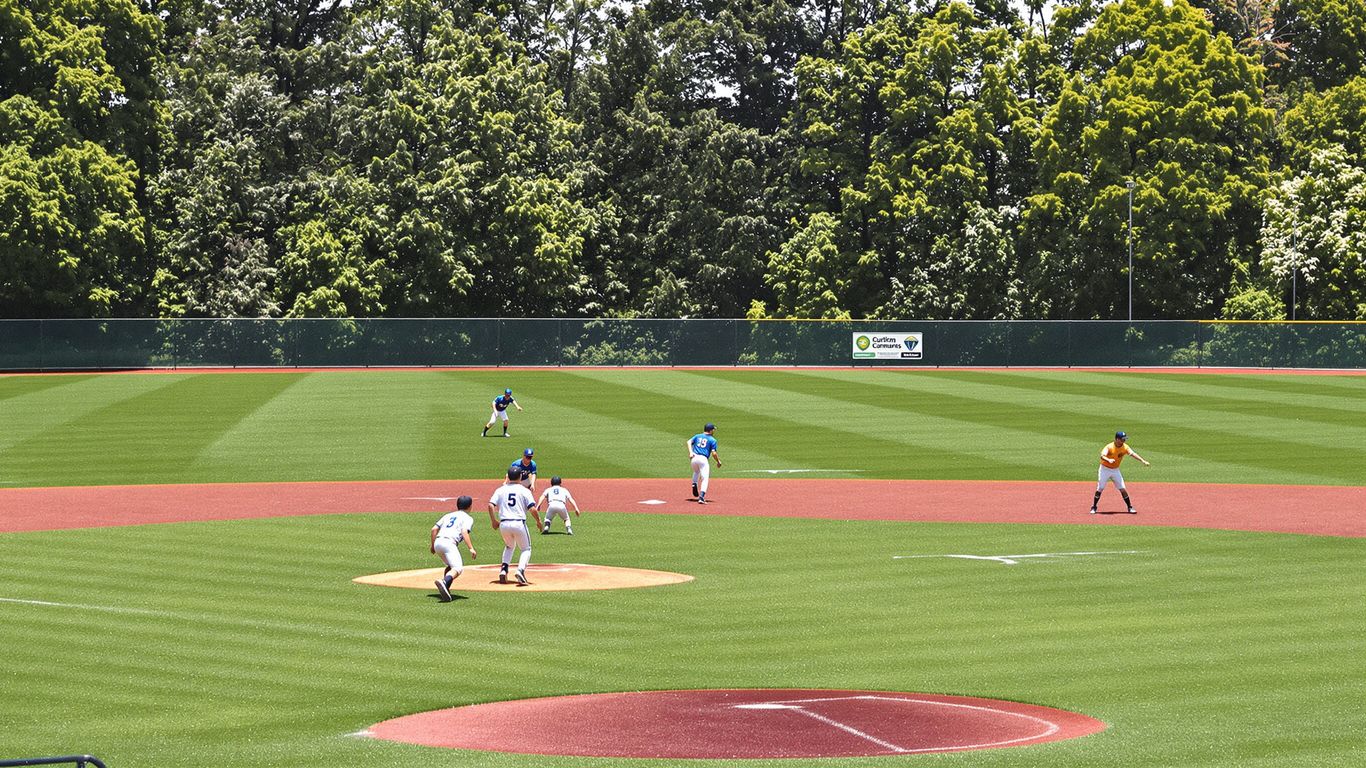 Young baseball players in action on a sunny field.