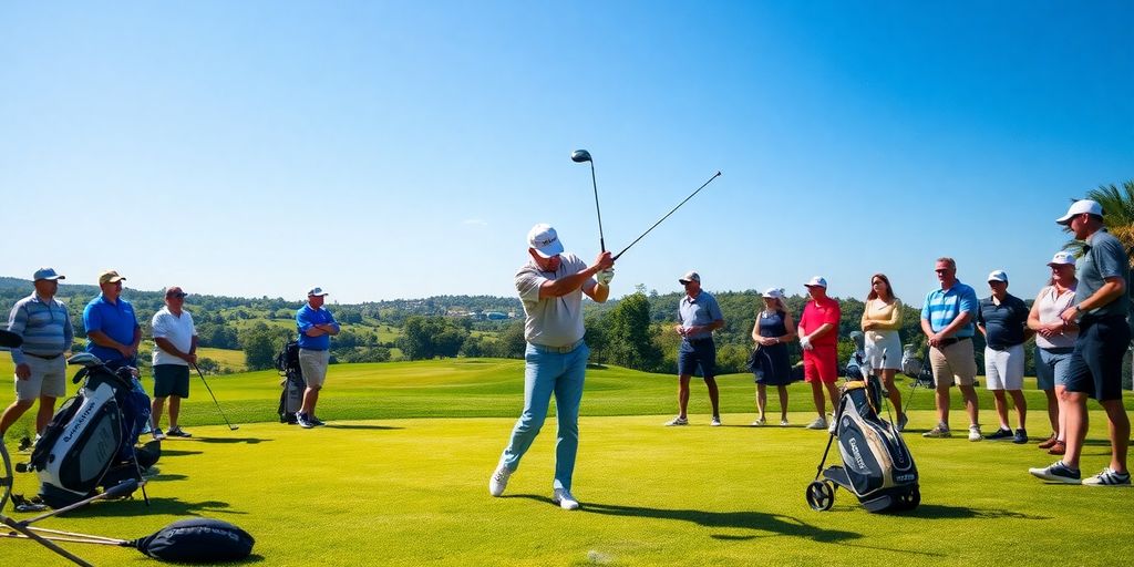 PGA professional teaching innovative golf techniques on the course.