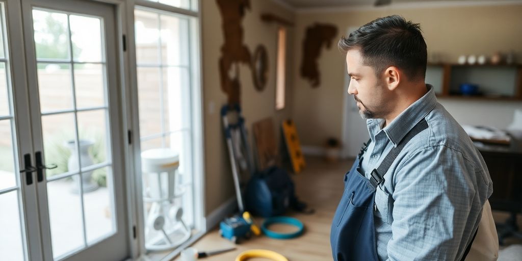 Technician inspecting water damage in a Los Angeles home.