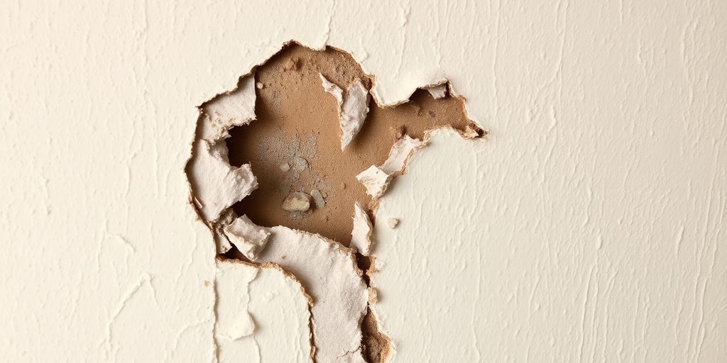 Close-up of water damage on a wall.