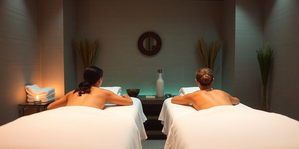 Couple enjoying a relaxing spa treatment together.