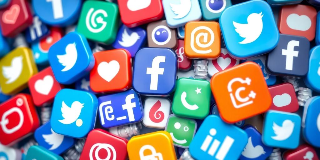 Pharma social media icons connecting globally.