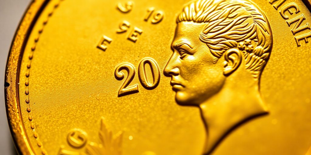 Une pièce d'or Napoléon avec une effigie.