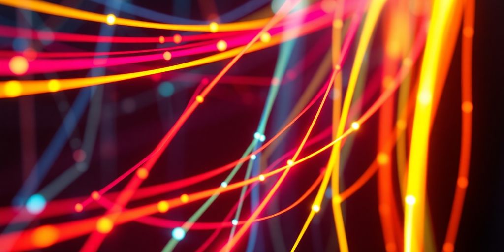 Network packets flowing through abstract digital pathways.