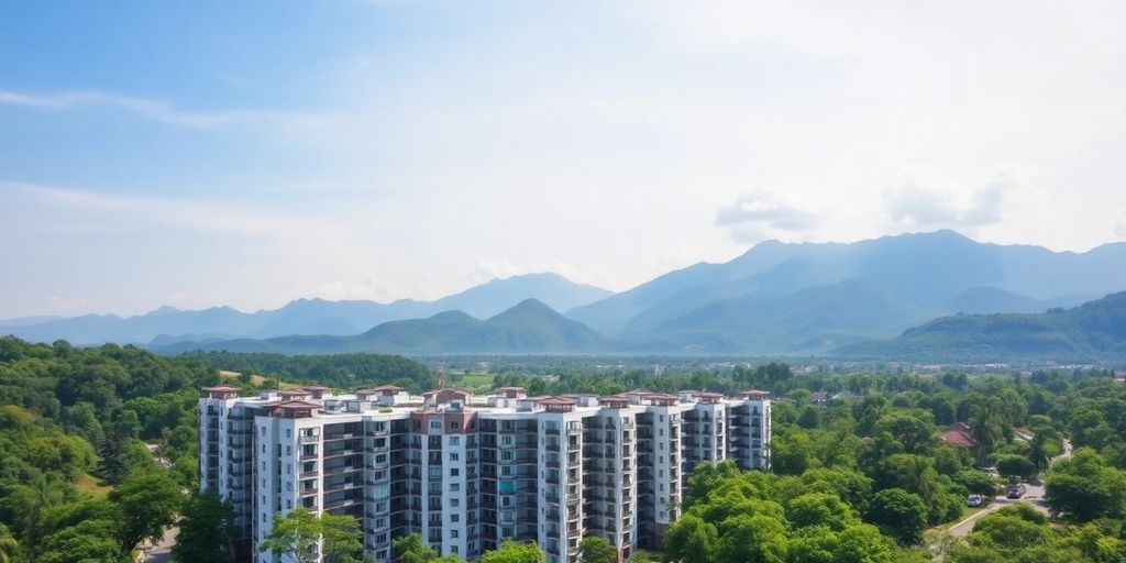 Modern condos near Chiang Mai University with green surroundings.