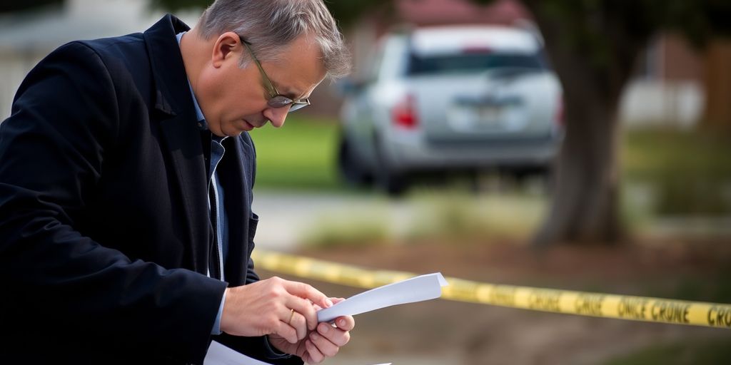 Investigator analyzing evidence outdoors in Idaho Falls.