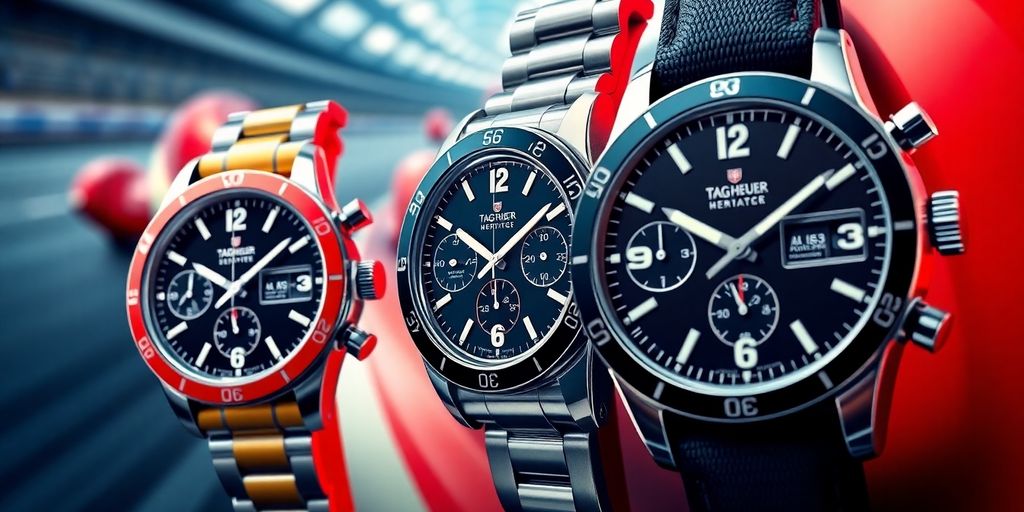 Colorful TAG Heuer watches with a racing theme.