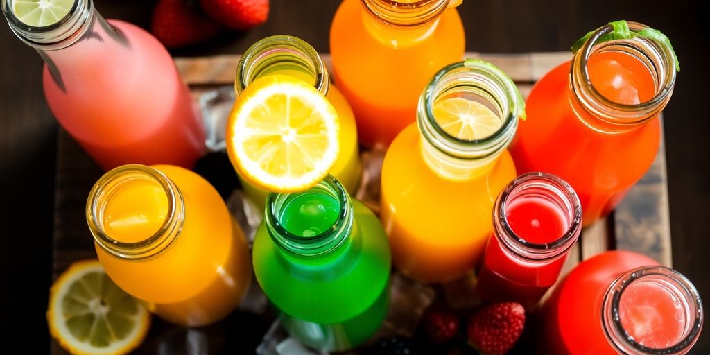 น้ำผลไม้หลากสีสันจัดวางสวยงาม