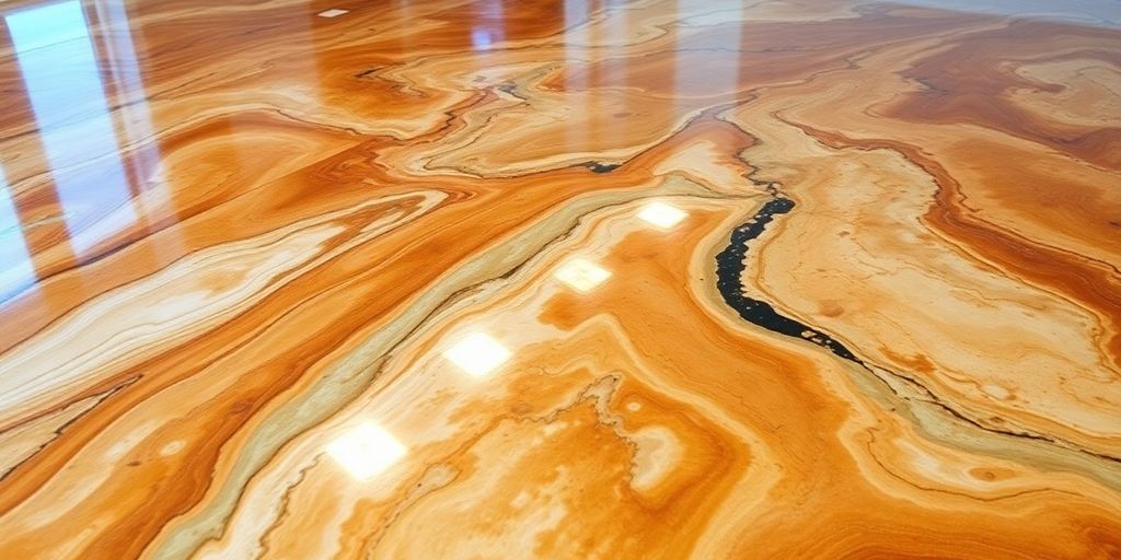 Colorful epoxy flooring with a glossy, smooth finish.