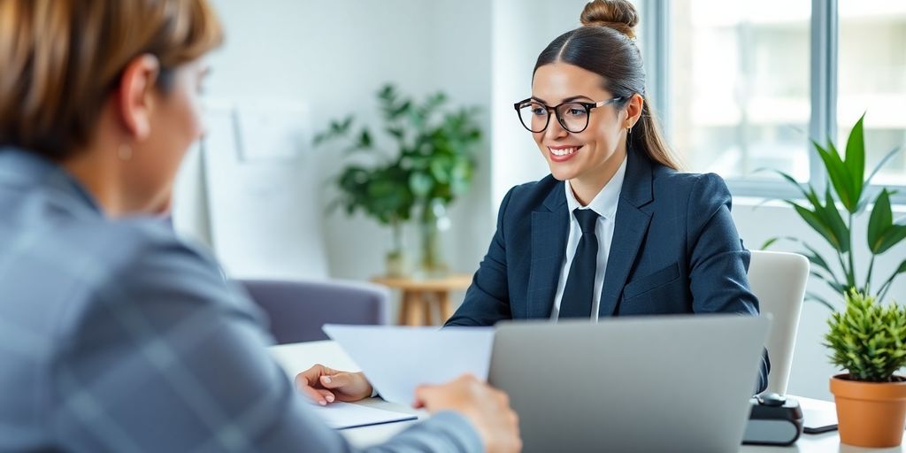 Businesswoman collaborating with a remote assistant.