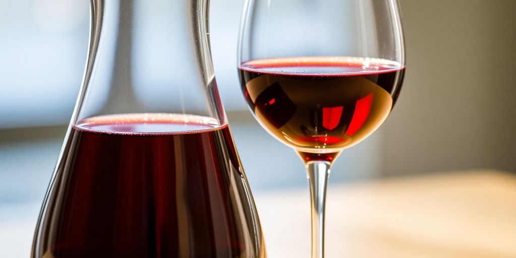 Carafe en cristal étincelante remplie de vin rouge.