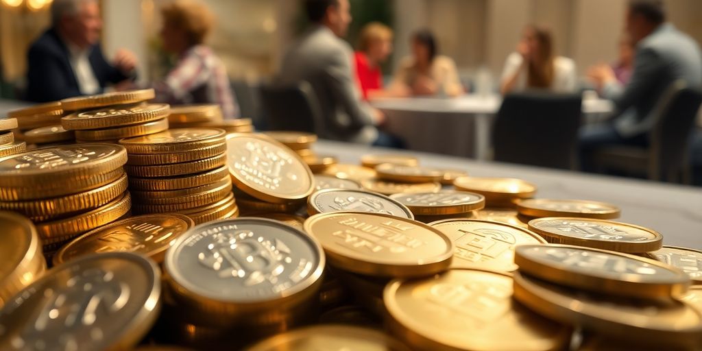 Coins and people at a Texas Coin Club meeting.