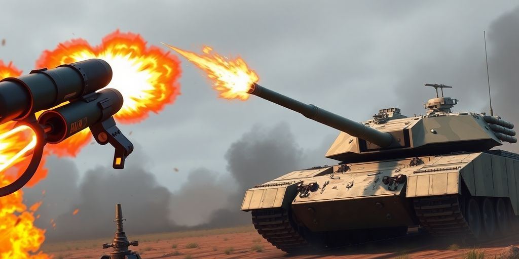 RPG-29 rocket launcher firing at an Abrams tank.