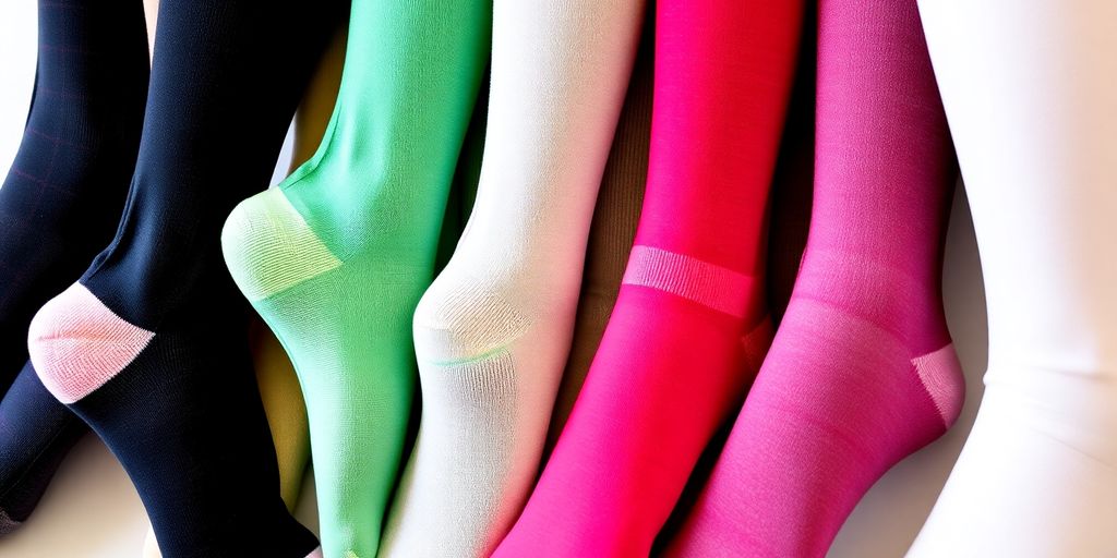 Various medical socks in different sizes and colors.