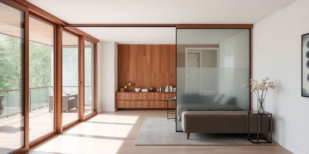 Modern sliding room dividers in a stylish interior space.