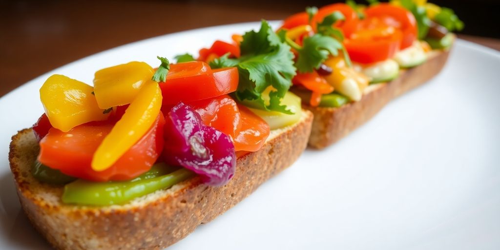 แซนด์วิชเปิดหน้าหลากสีสัน จัดวางอย่างสวยงาม