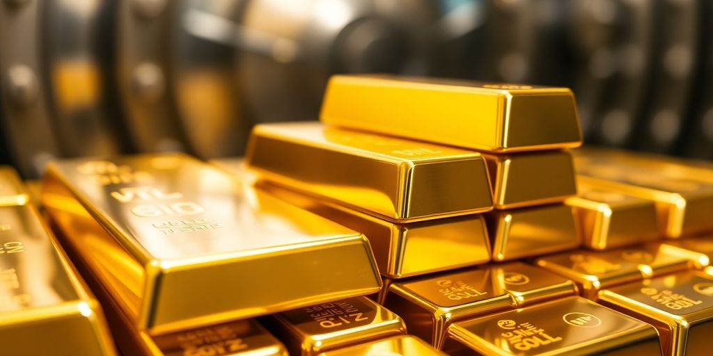 Des lingots d'or empilés dans un coffre-fort.