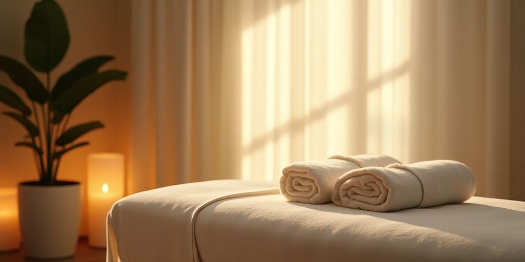 Rahat bir masaj odası ve masaj masası.