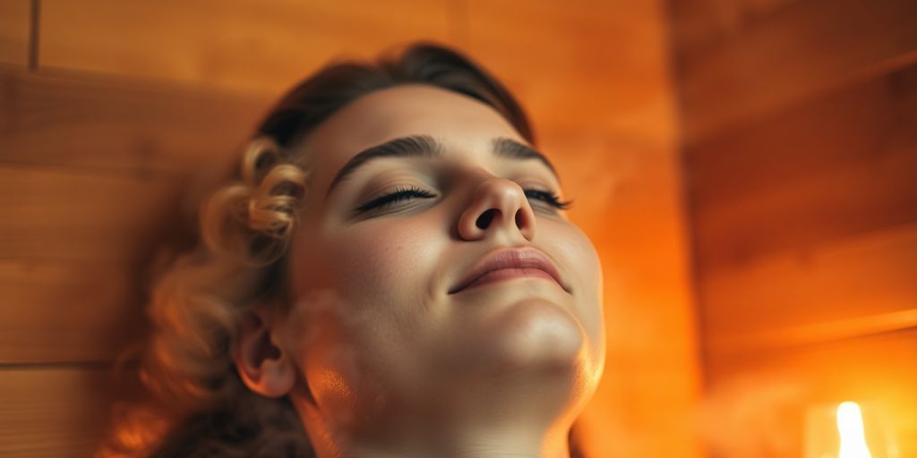 A person relaxing in a steamy sauna.