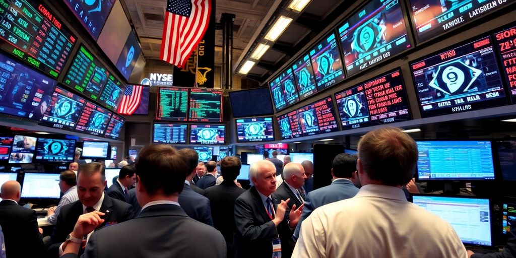 Traders on a busy stock market trading floor.